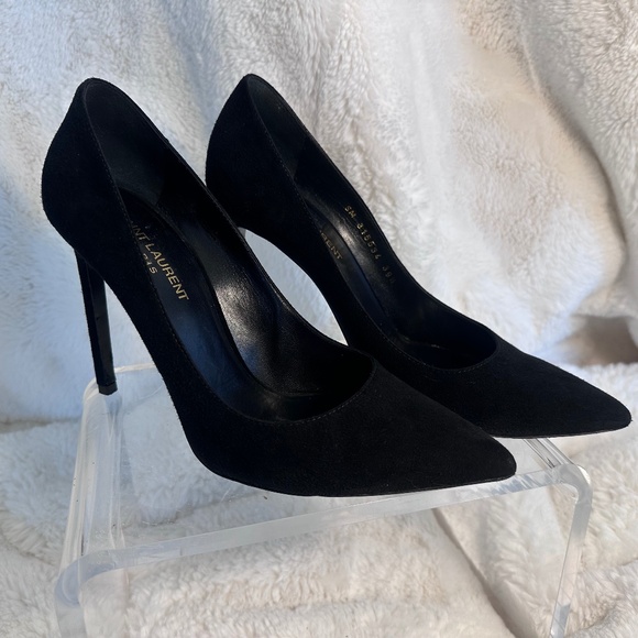 Like New Saint Laurent Black Suede Stiletto Pointed Toe Pumps 39.5 / 8.5 -9.5 US - Picture 4 of 13